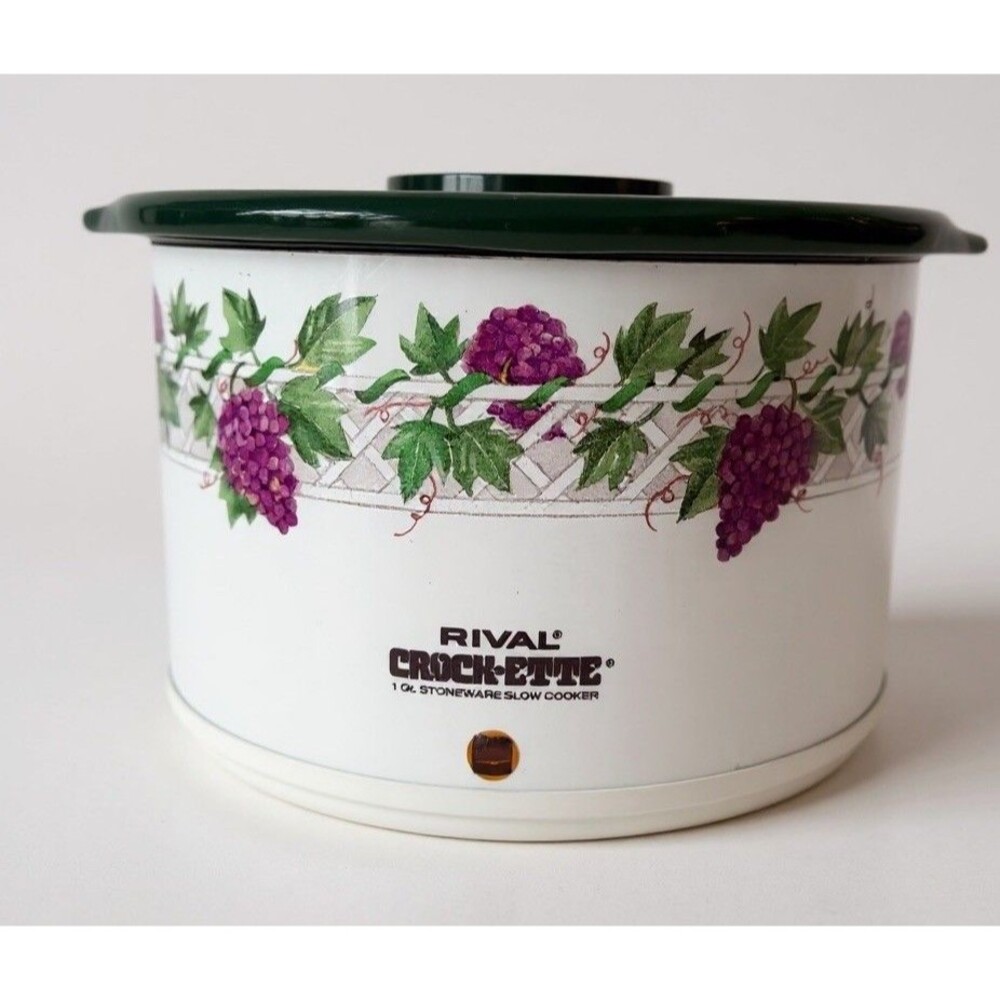 Rival Crock-Ette 1 Quart Stoneware Slow Cooker 3205 Purple Grapes Vintage Tested